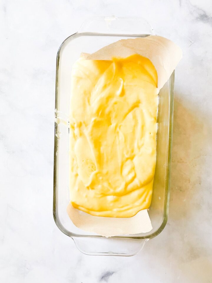 This classic French-inspired lemon yogurt cake is a reliable one-bowl recipe that always turns out perfectly. Lemon yogurt cake batter in a loaf pan.